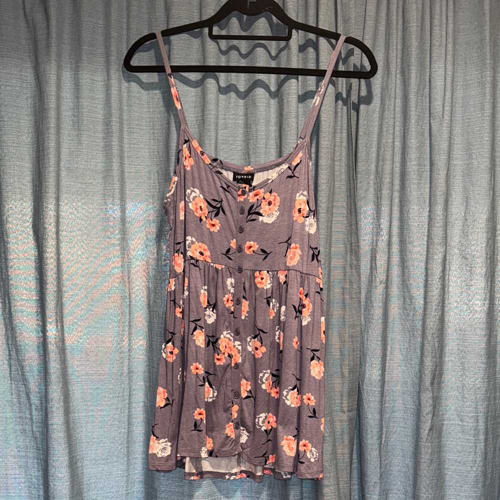 Torrid Charcoal Camisole with Coral Floral Pattern
